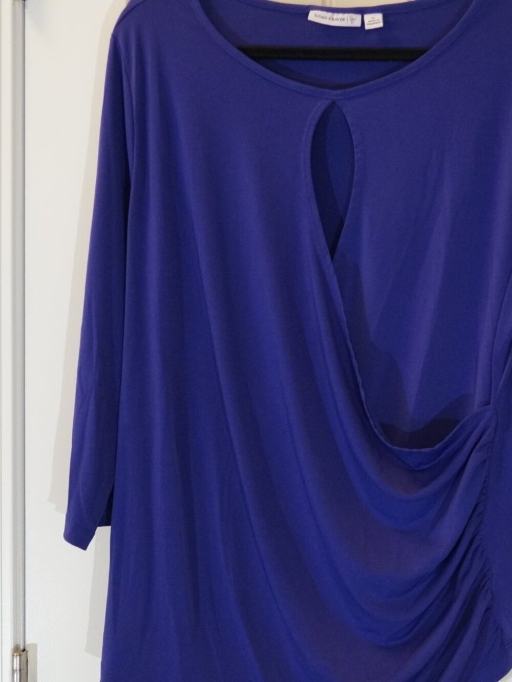 Susan Graver Liquid Knit 3/4 Sleeve Surplice Wrap Top with Keyhole Size XL